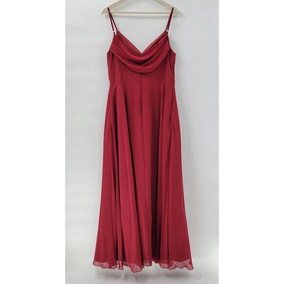 Azazie‎ Gown Womens Large Red Pleated Chiffon High Slit Prom Bridesmaid Dress - Picture 3 of 16